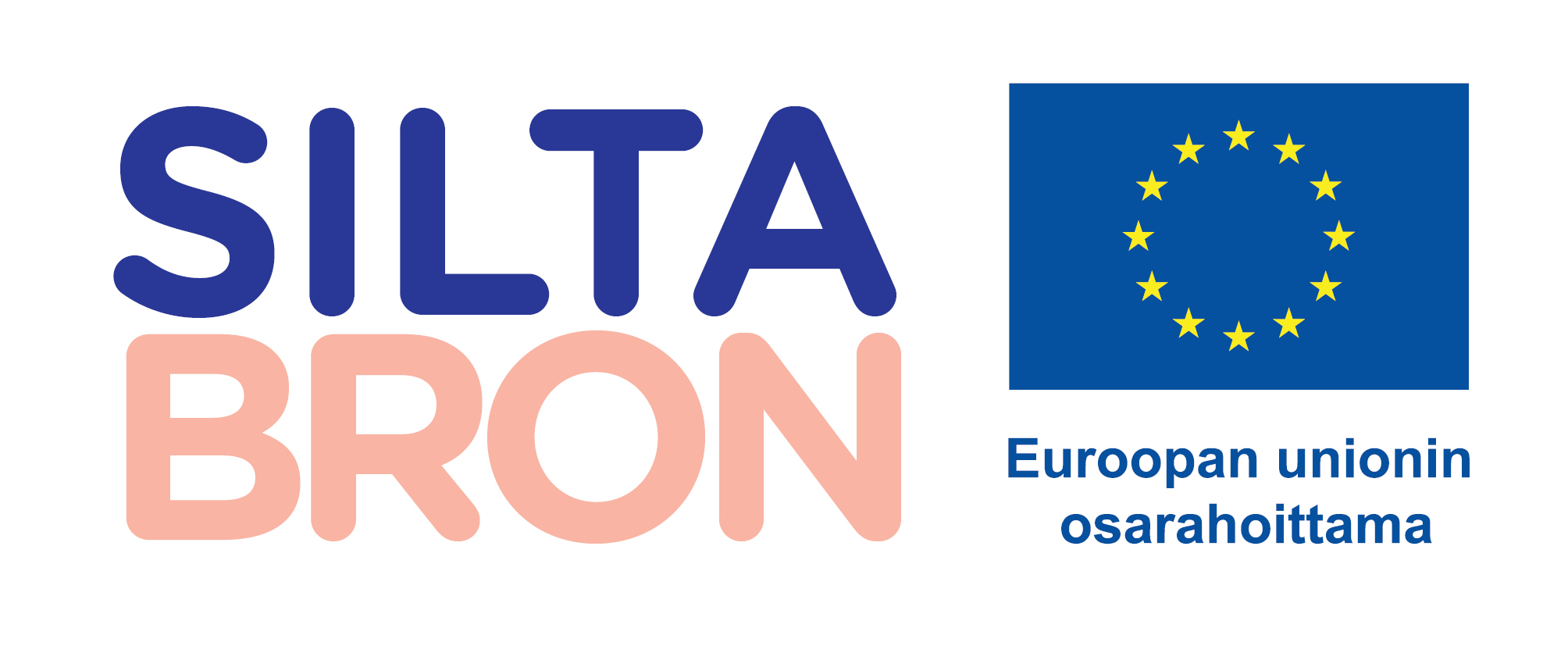 Logo, jossa on hankkeen nimi Silta Bron, EU:n lippu ja teksti Euroopan unionin osarahoittama.